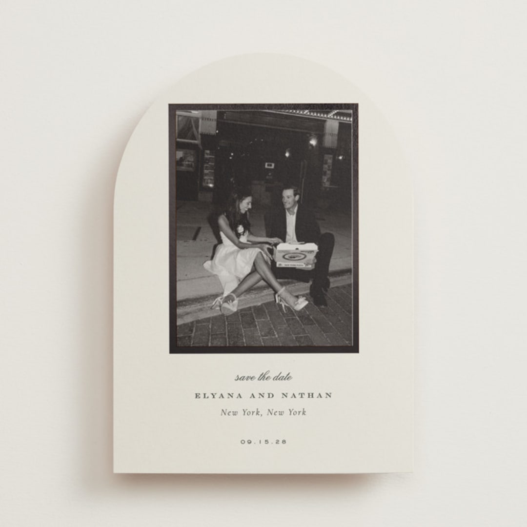 "classically yours" - Save the Dates in Cream by Sara Hicks Malone - Front