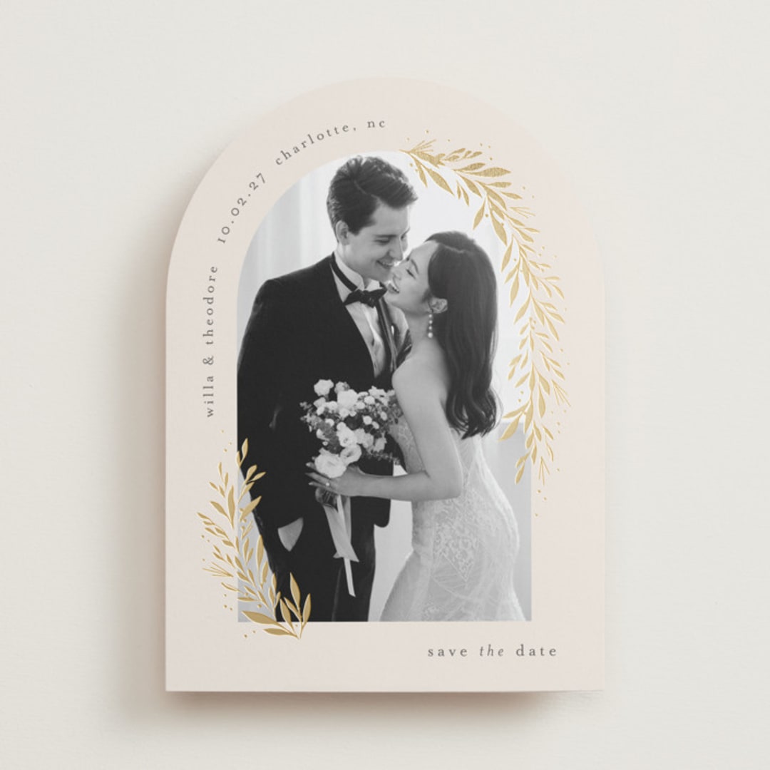 "Garland Arch" - Save the Dates in Linen by Laura Hankins - Front