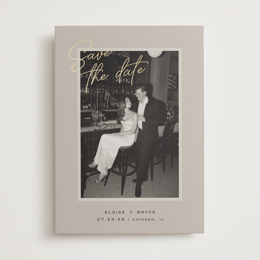 "Chic Photo" - Save the Dates in Taupe by Louise Kay - Front