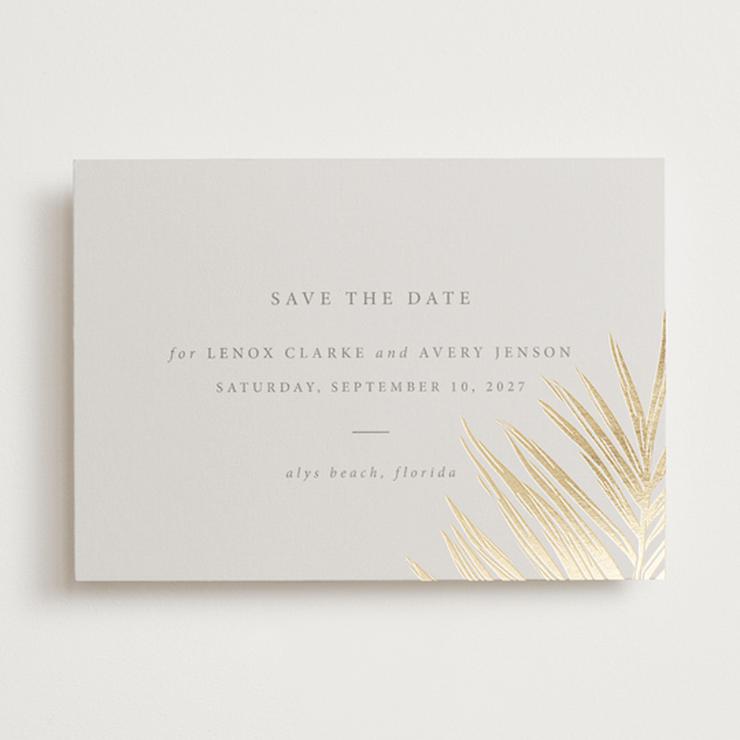 "Gilded Palm" - Save the Dates in Sand by Melinda Denison - Front