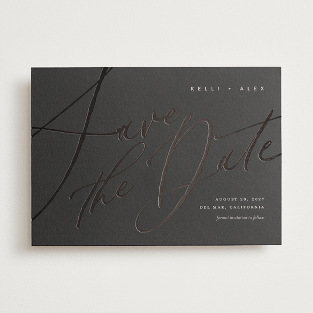 "Brush Script" - Save the Dates in Noir by Eric Clegg - Front