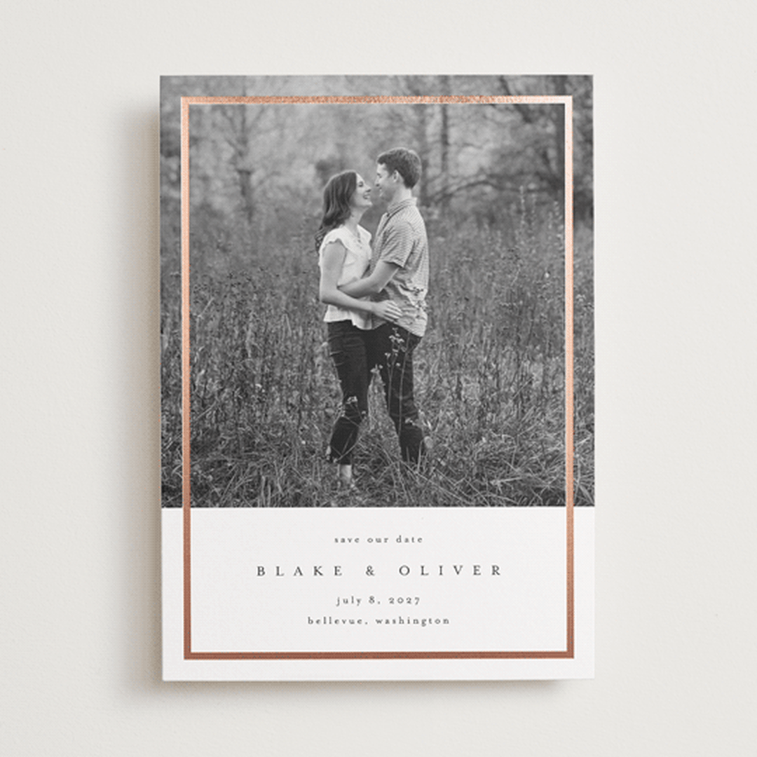 "Foil Frame" - Save the Dates in Pearl by Emily Sabol Goss - Front