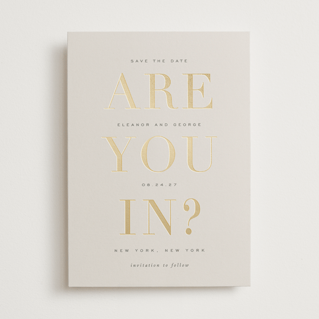 "are you in?" - Save the Dates in Taupe by Sara Hicks Malone - Front