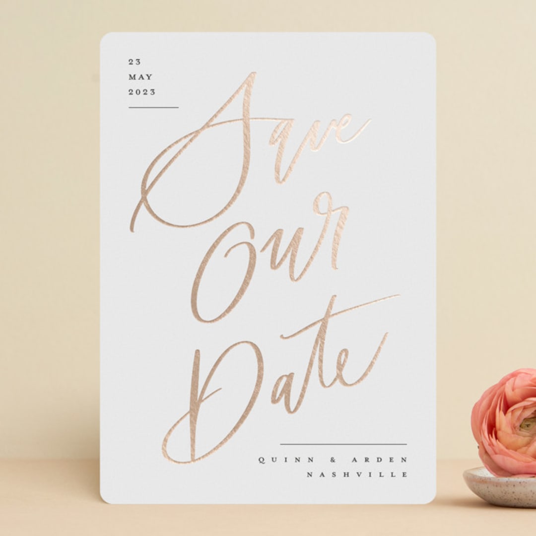 "Lettered sign" - Save the Dates in Cotton by Stacey Meacham - Front