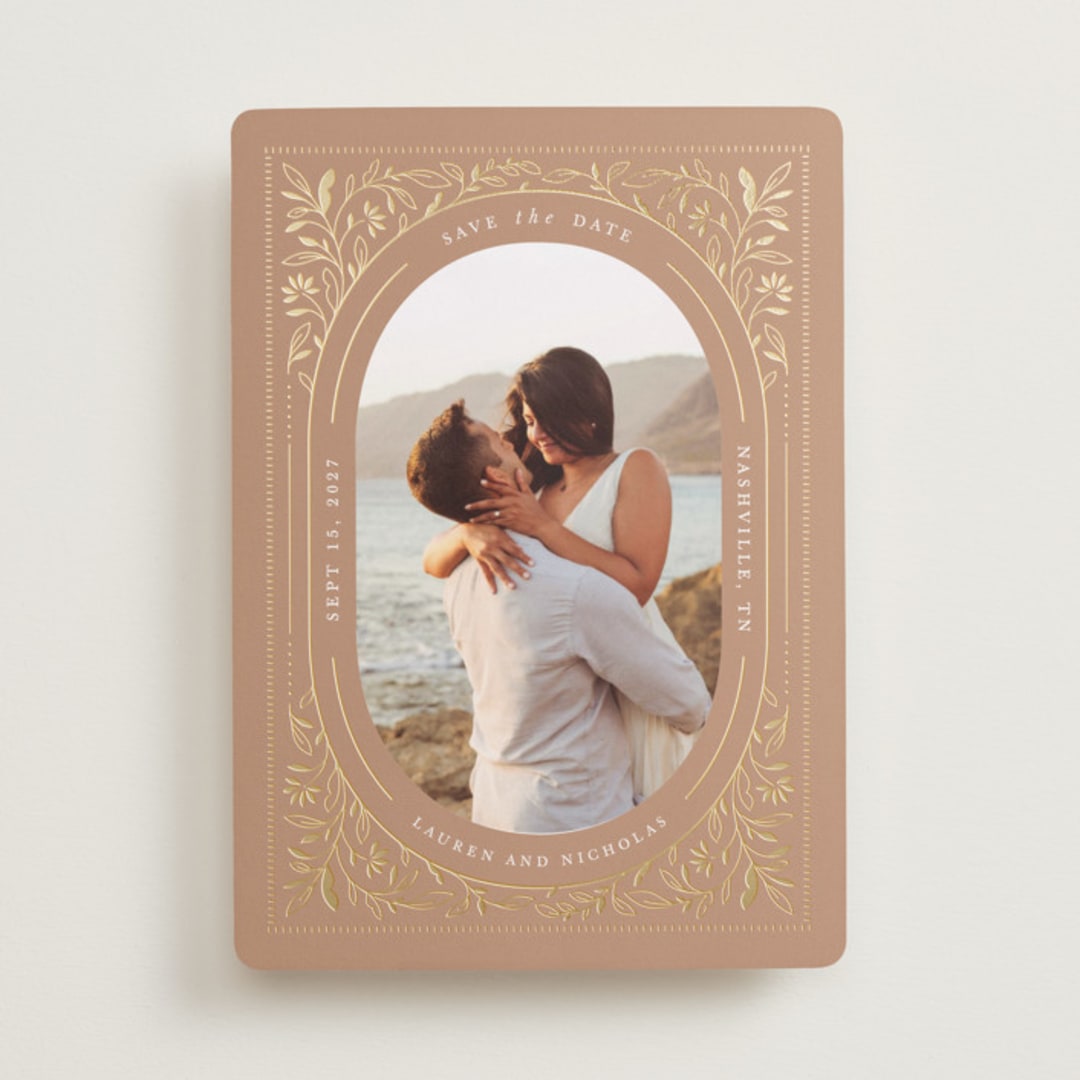 "Floral Frame" - Save the Dates in Cognac by Mansi Verma - Front