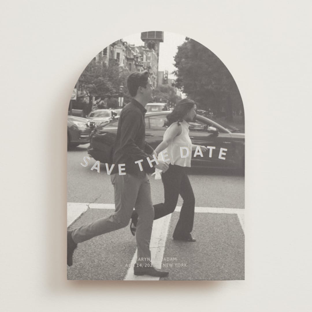 "Wavy" - Save the Dates in Greige by Inkblot Design - Front