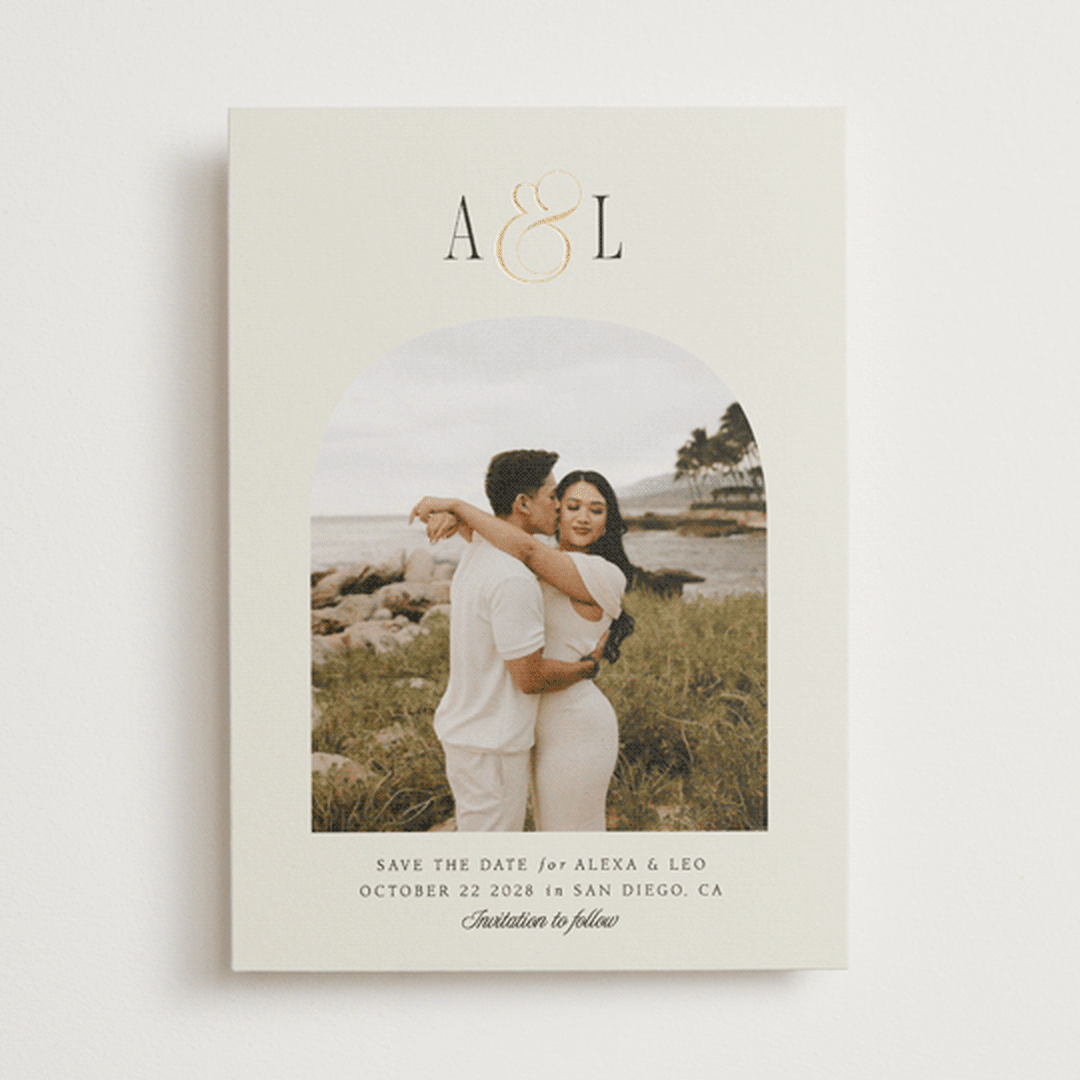 "Skye" - Save the Dates in Cream by Robert and Stella - Front