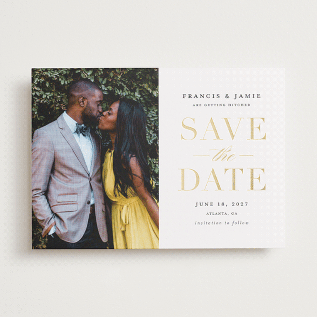 "Simply Striking" - Save the Dates in Gold Giltz by Stacey Meacham - Front