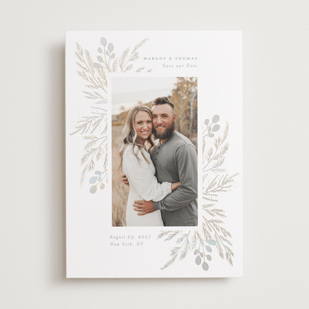 "Forever & Always" - Save The Dates in Silver Eucalyptus by Hudson meet Rose - Front