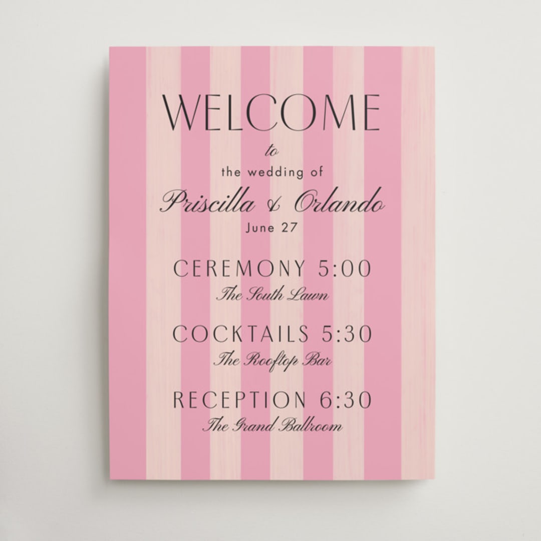 "Vintage Striped Awning" - Schedule Signs in Cotton Candy by Becky Nimoy - Front