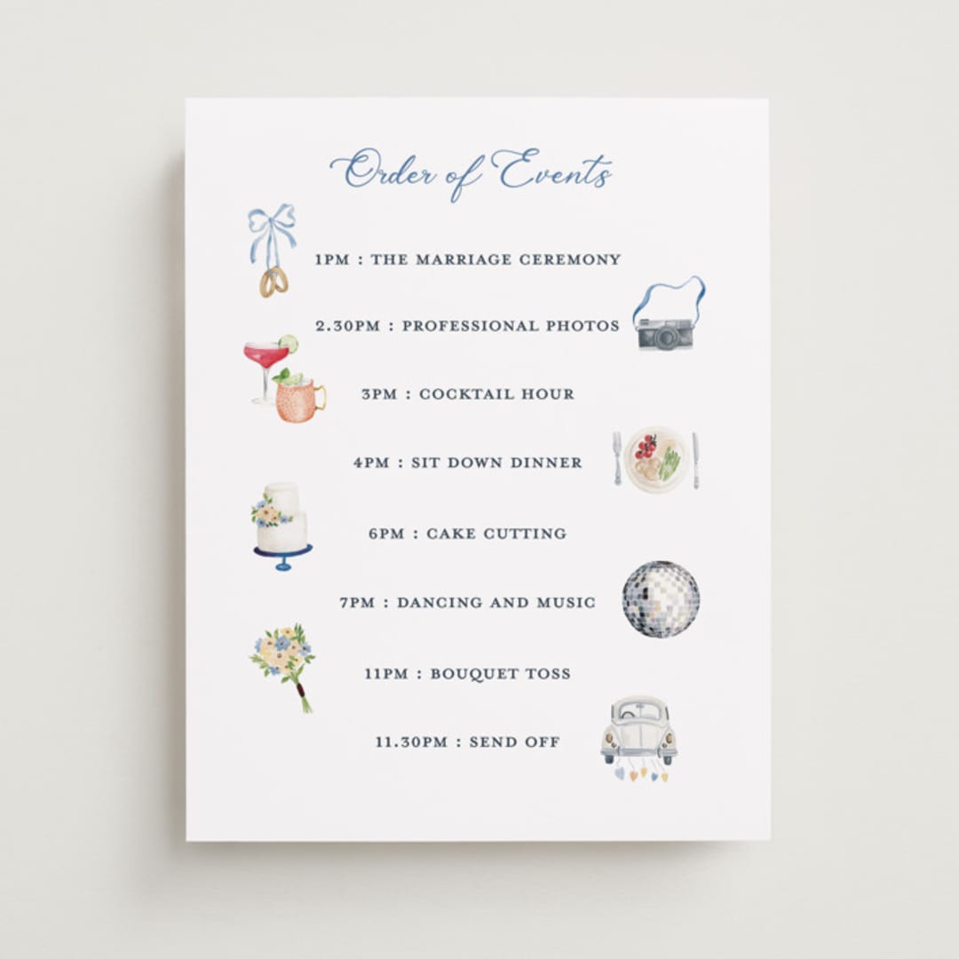 "Wedding icons" - Schedule Signs in Classic by Sarah Knight - Front