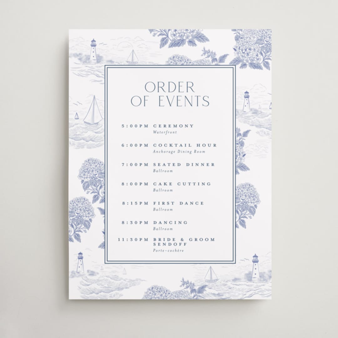 "Coastal Toile" - Schedule Signs in Periwinkle by Jenna Holcomb - Front