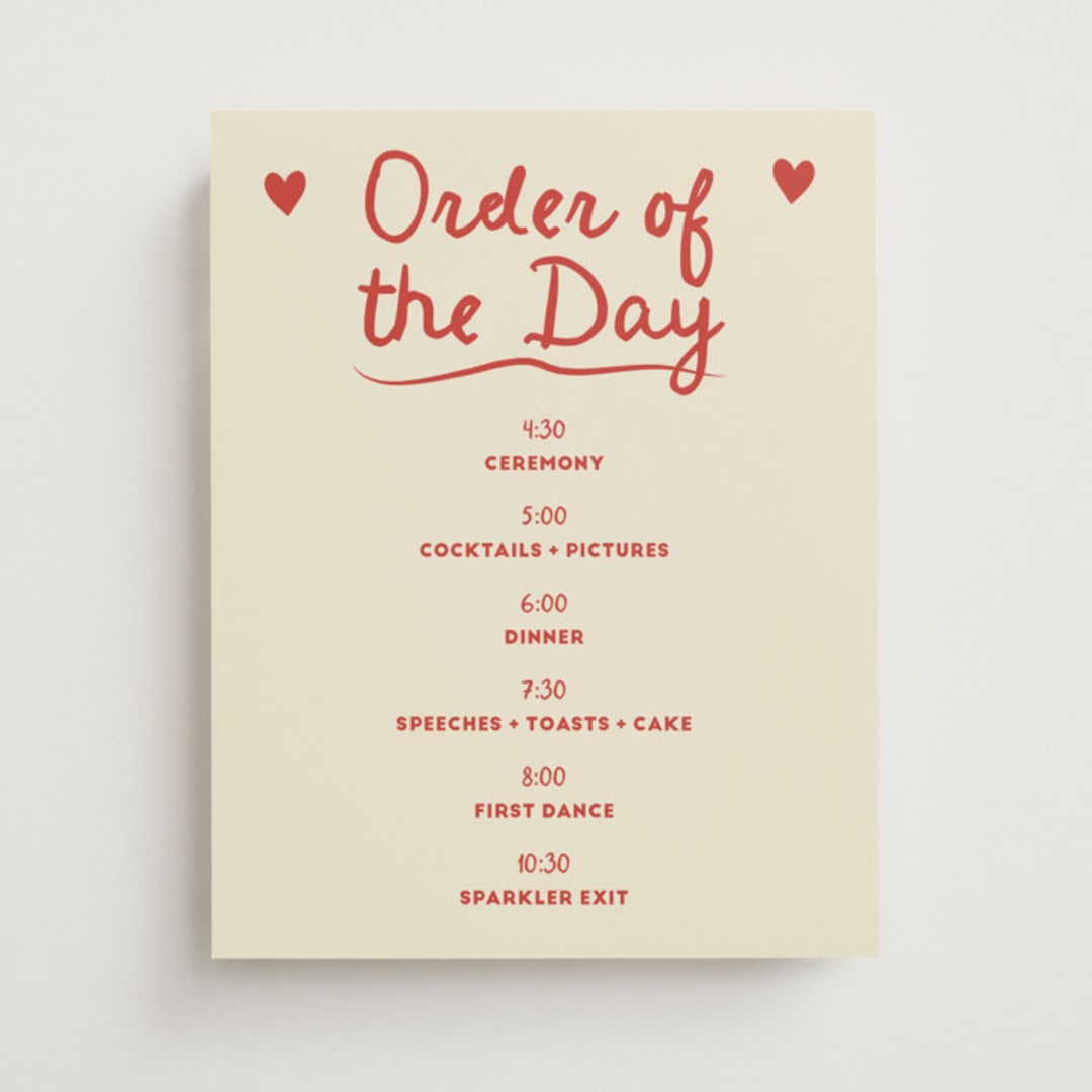 "Big Heart Wedding" - Schedule Signs in Cherry by Ani Somi - Front