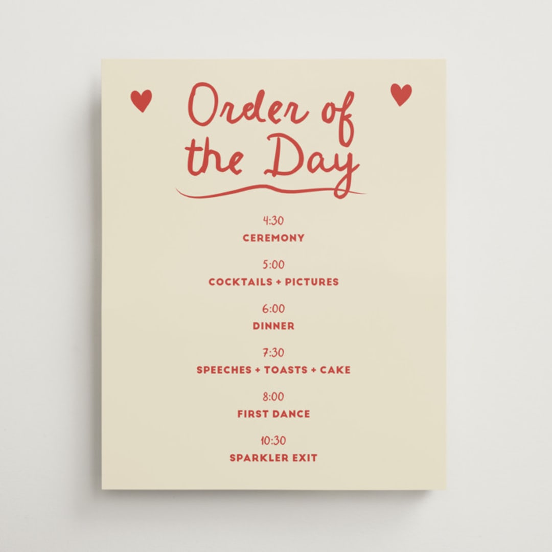 "Big Heart Wedding" - Schedule Signs in Cherry by Ani Somi - Front