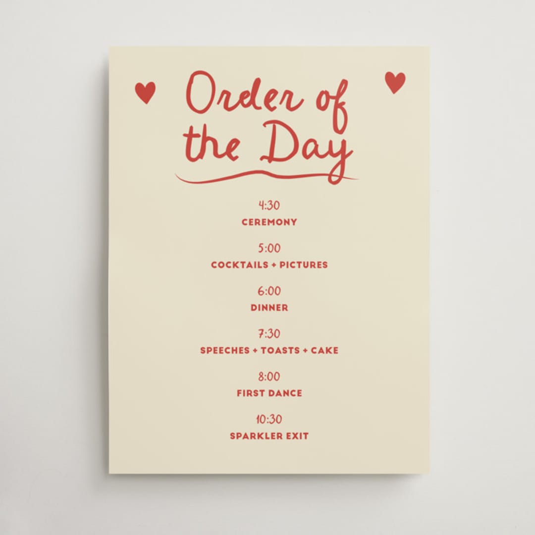 "Big Heart Wedding" - Schedule Signs in Cherry by Ani Somi - Front
