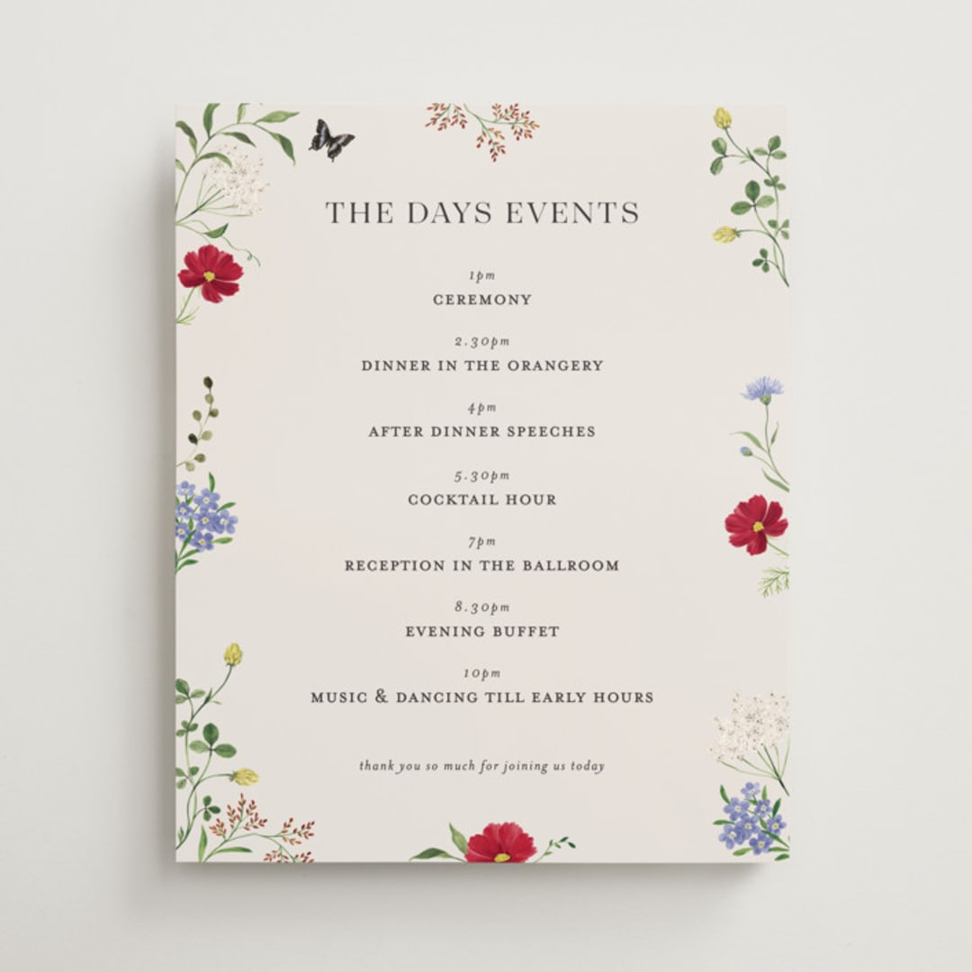 "Wild meadow" - Schedule Signs in Elder Flower by Sarah Knight - Front