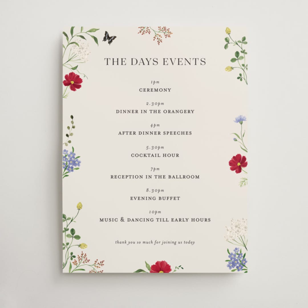 "Wild meadow" - Schedule Signs in Elder Flower by Sarah Knight - Front