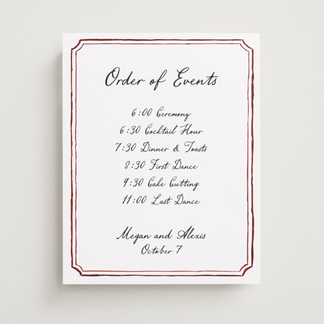 "Handwritten" - Schedule Signs in Wine by Cass Loh - Front
