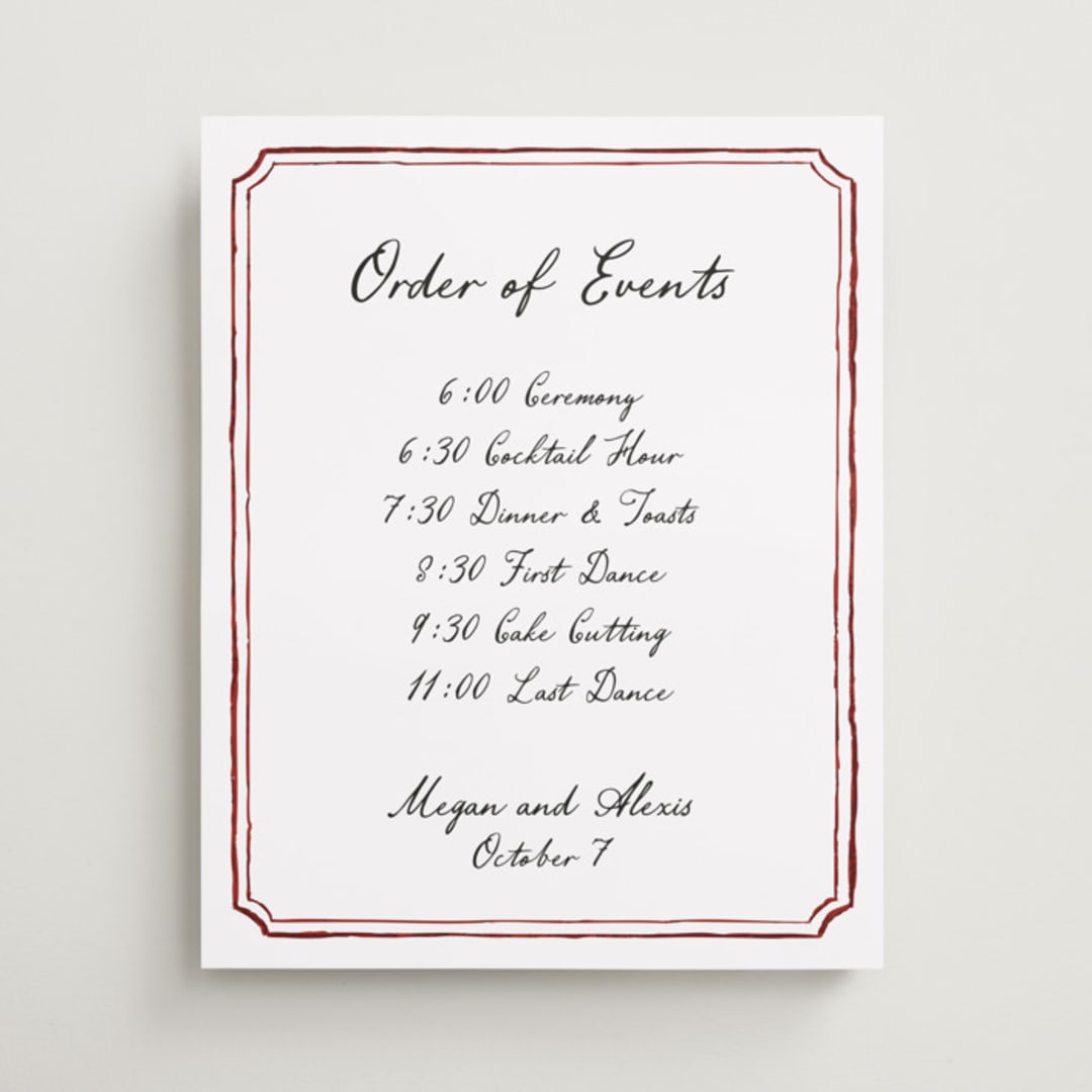 "Handwritten" - Schedule Signs in Wine by Cass Loh - Front