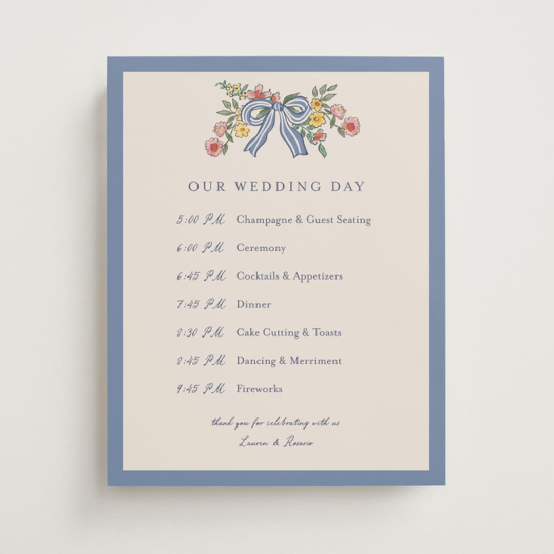 "A wedding in Low Country" - Schedule Signs in Cornflower by Chris Griffith - Front