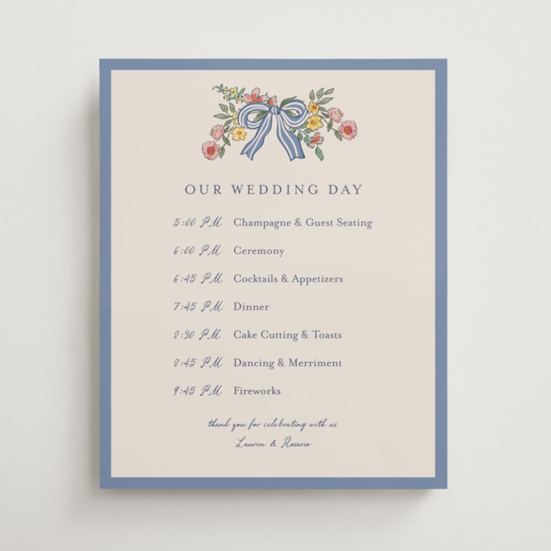 "A wedding in Low Country" - Schedule Signs in Cornflower by Chris Griffith - Front