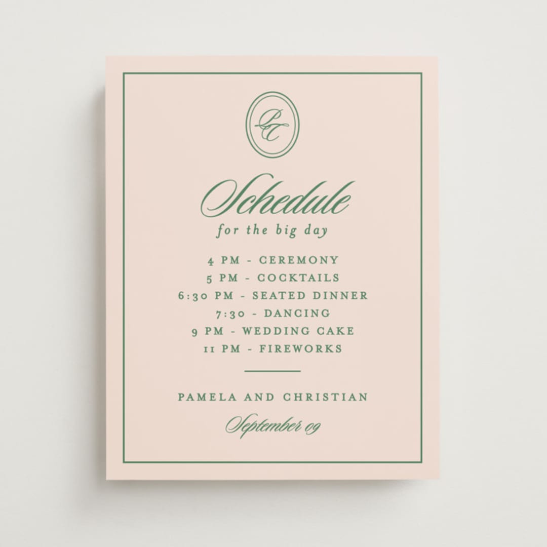 "Scripted" - Schedule Signs in Emerald by Creo Study - Front
