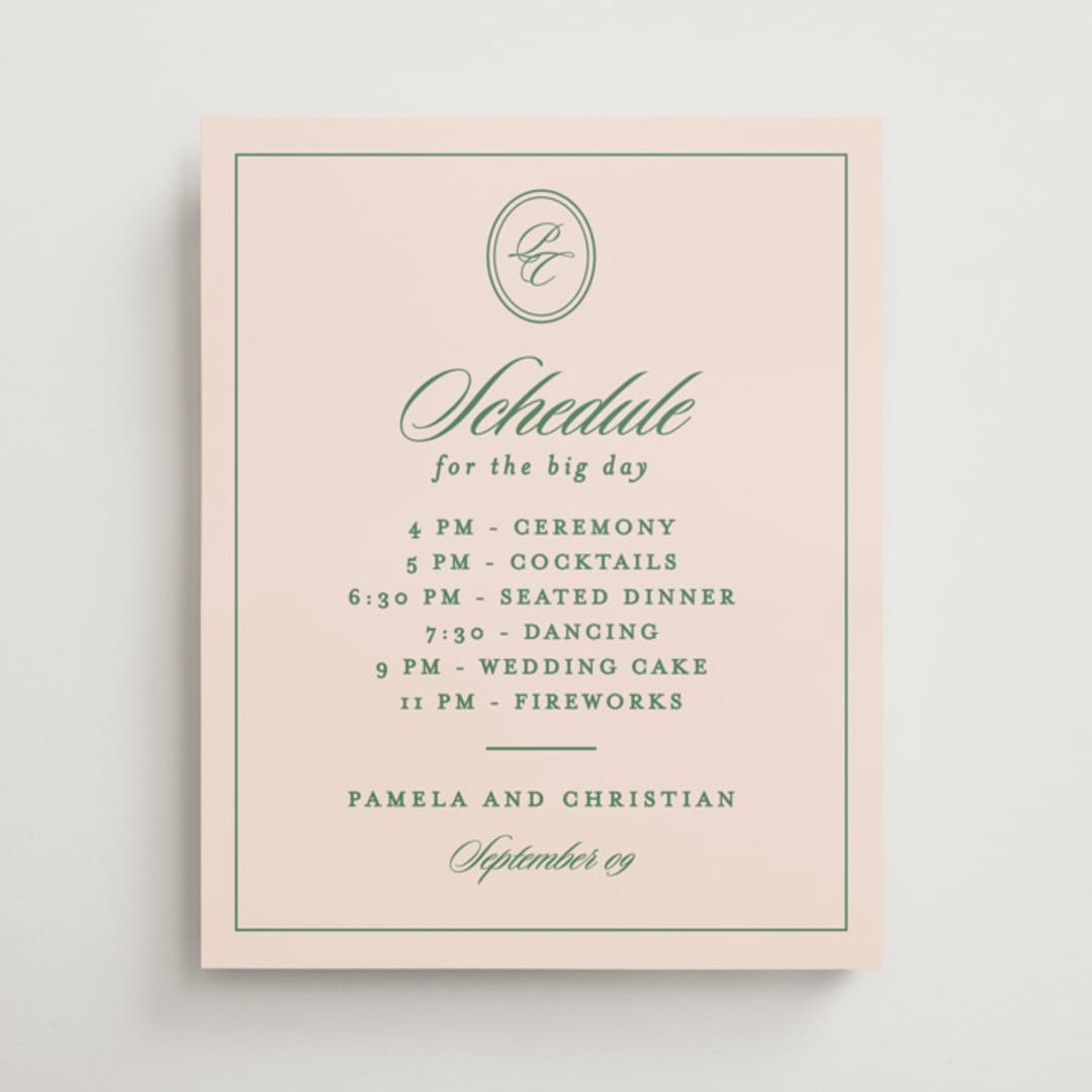"Scripted" - Schedule Signs in Emerald by Creo Study - Front