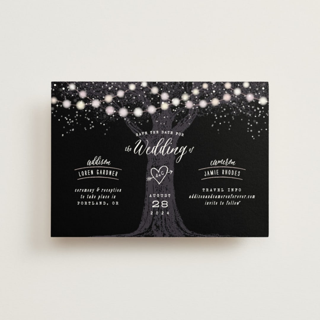 "Garden Lights" - Save the Dates in Midnight by Hooray Creative - Front