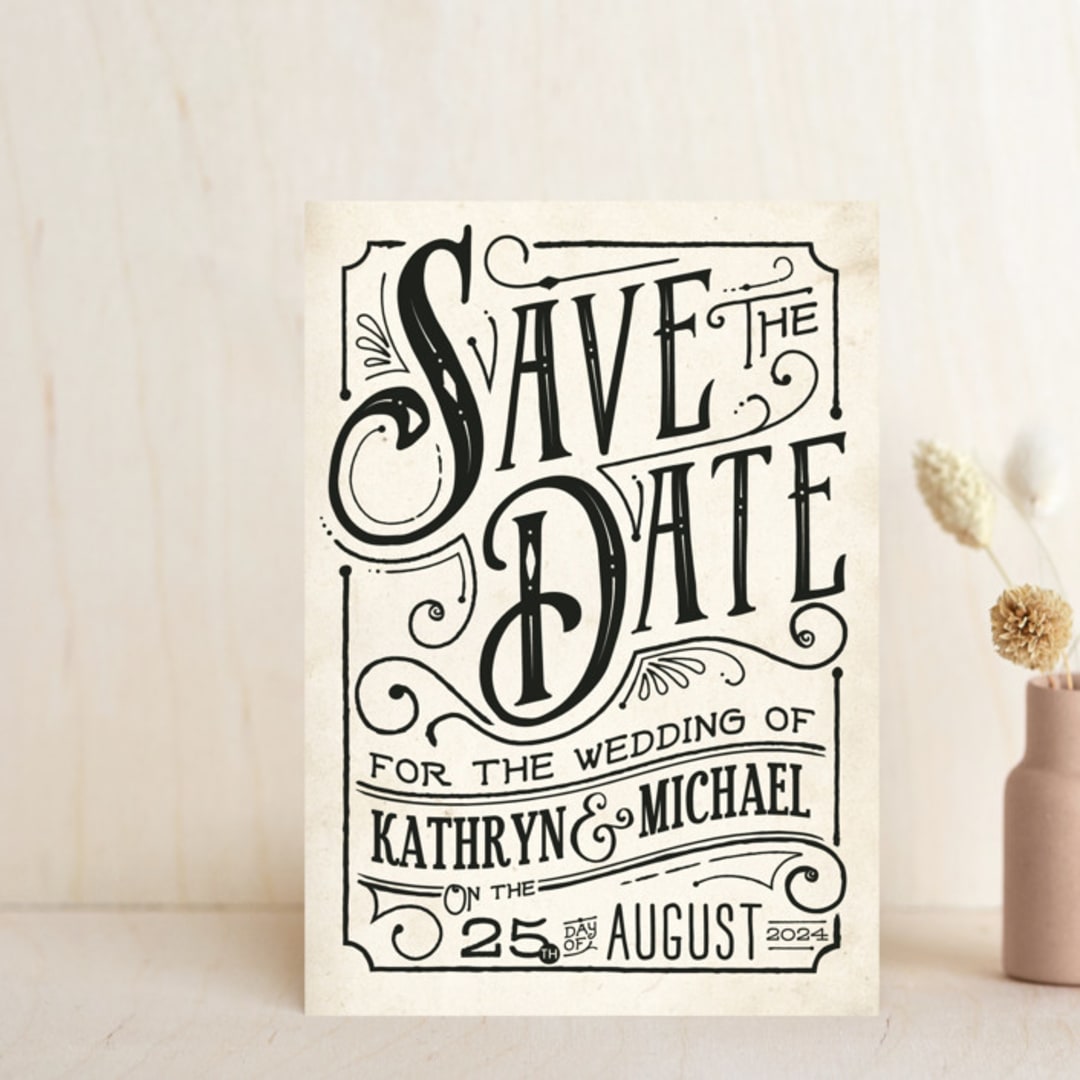 "Inked" - Save the Dates in Parchment by GeekInk Design - Front