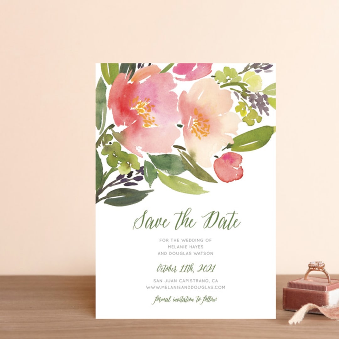 "Watercolor Floral" - Save the Dates in Rose by Yao Cheng Design - Front