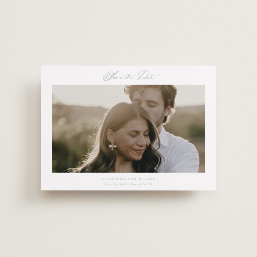 "Modern Air" - Save the Dates in Dusty Blue by Stacey Meacham - Front