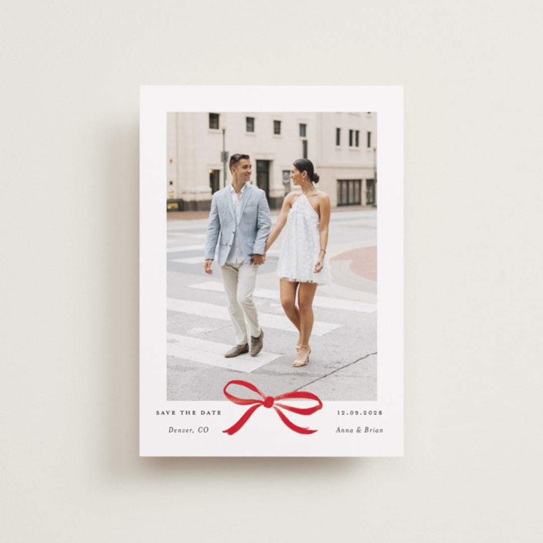 "Crimson Bow" - Save the Dates in Crimson by Olivia Kanaley Inman - Front