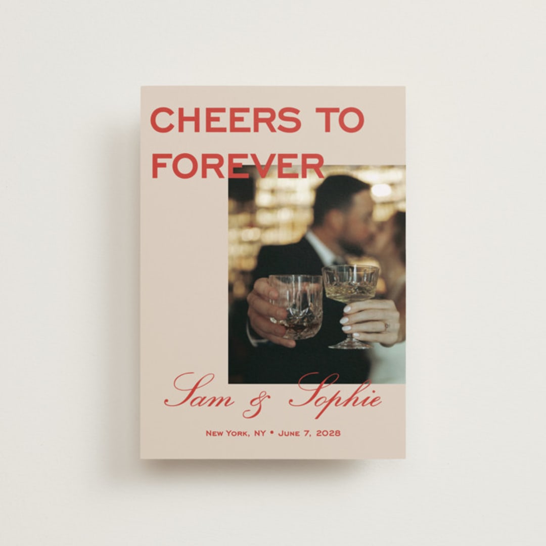 "Bold Cheers" - Save the Dates in Tomato by Sydney Kay - Front