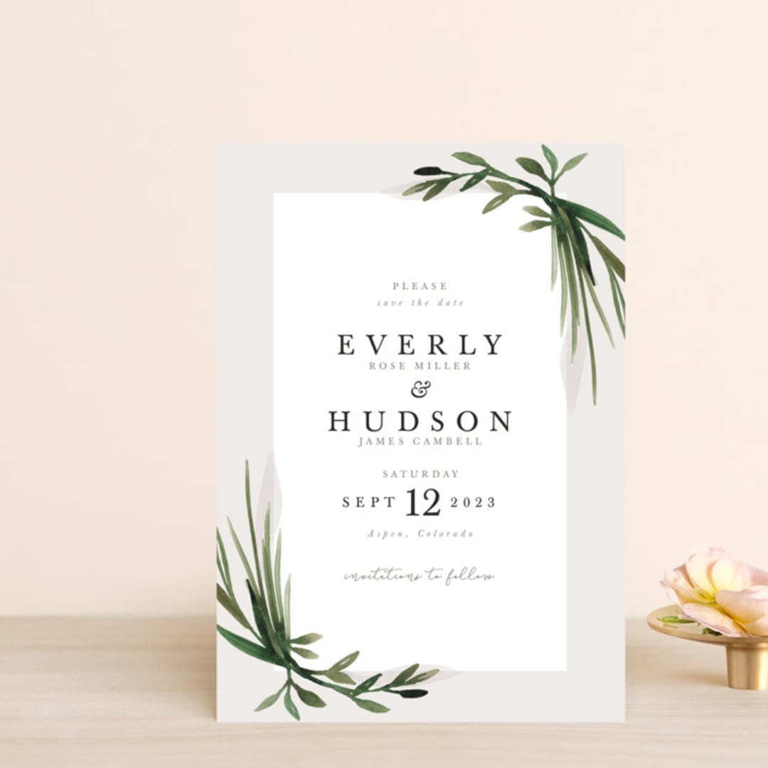"Botanical Frame" - Save the Dates in Fog by Kate Ahn - Front
