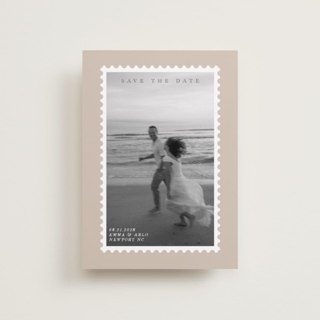 "Stamp" - Save the Dates in Taupe by Claire - Front