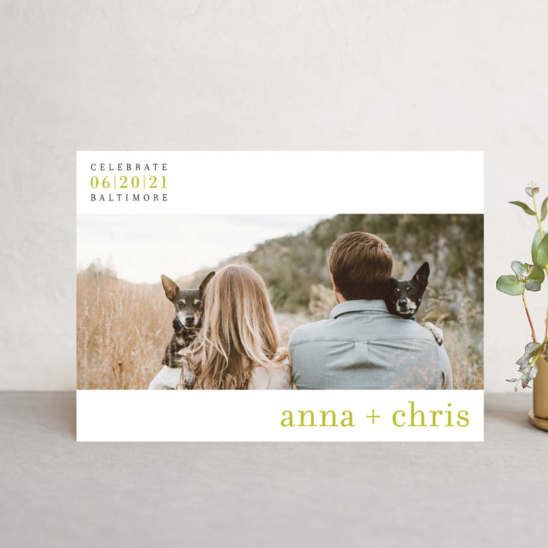 "float + celebrate" - Save the Dates in Celery by Float Paperie - Front