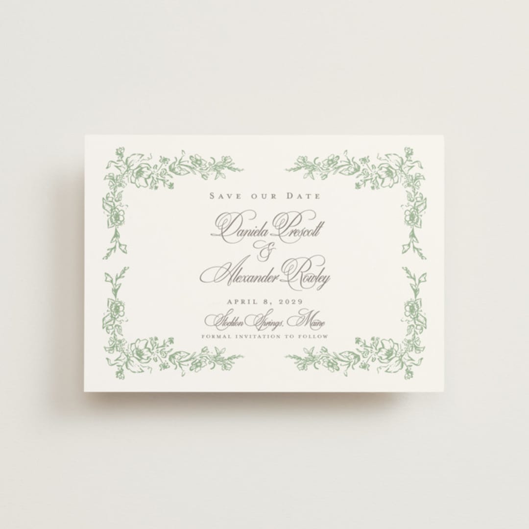 "Romantic Garden" - Save the Dates in Mint by Melinda Denison - Front