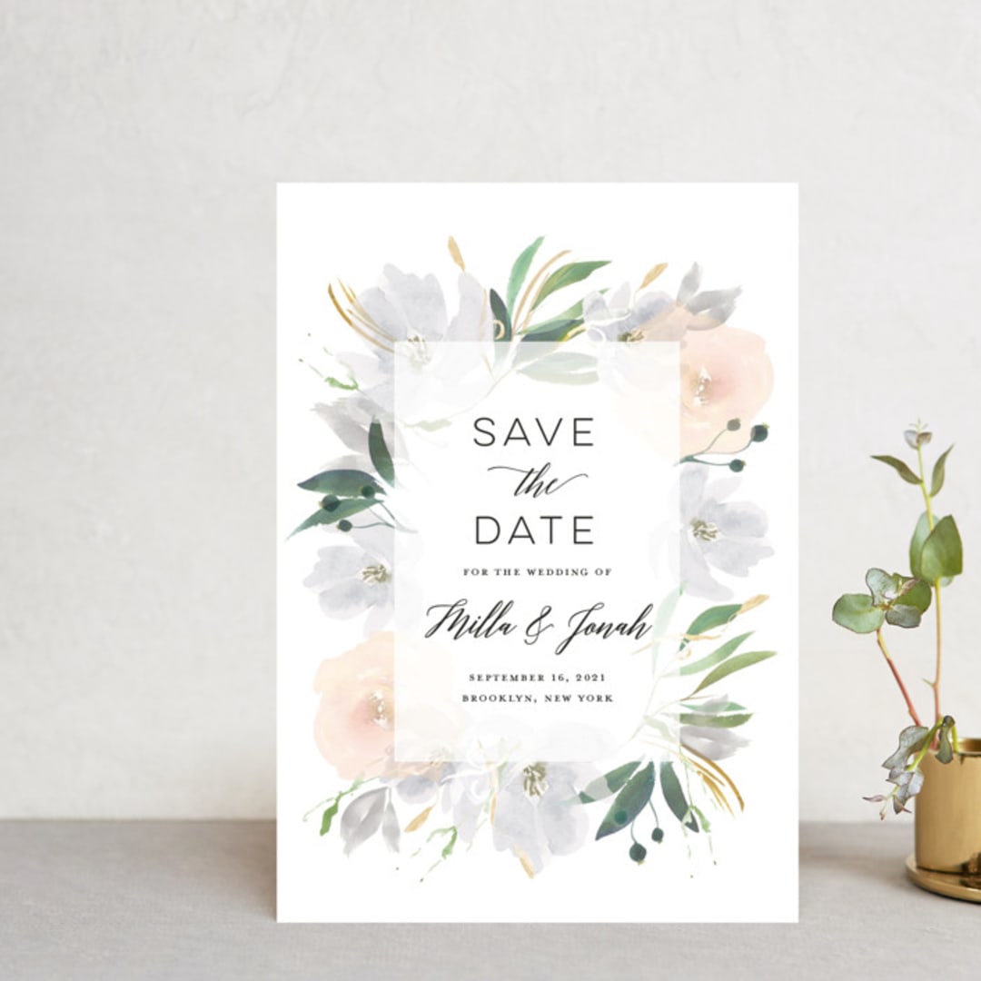"Grande Botanique" - Save the Dates in Mist by Bonjour Paper - Front