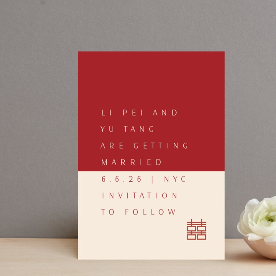 "two toned" - Save the Dates in Poppy by Deborah Chou - Front