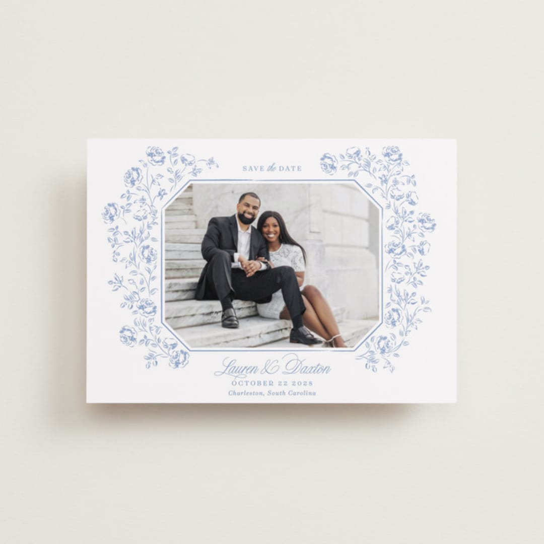 "Framed Florals" - Save the Dates in Sky by Robert and Stella - Front