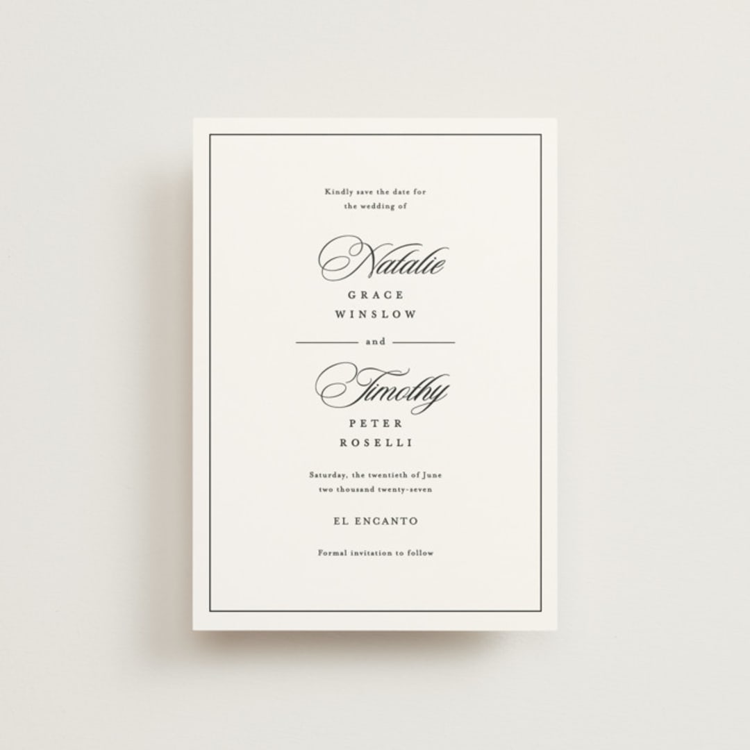"Sincerity" - Save the Dates in Noir by Kimberly FitzSimons - Front
