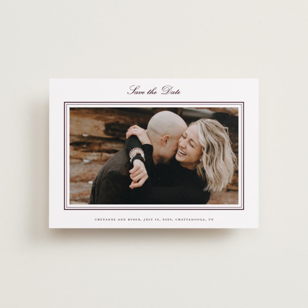 "Engraved names" - Save the Dates in Burgundy by Stacey Meacham - Front