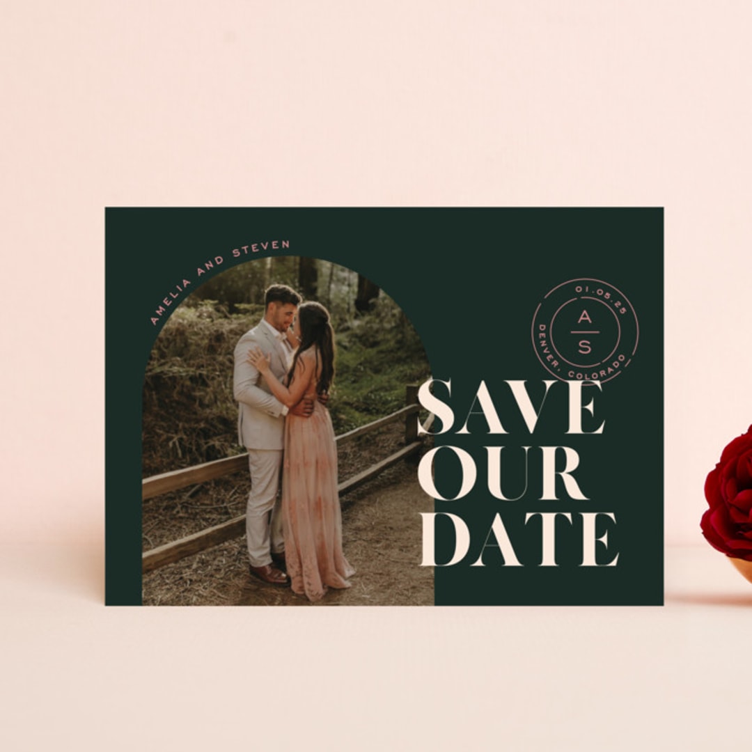 "Modern Stamp" - Save the Dates in Palm by Jessica Corliss - Front