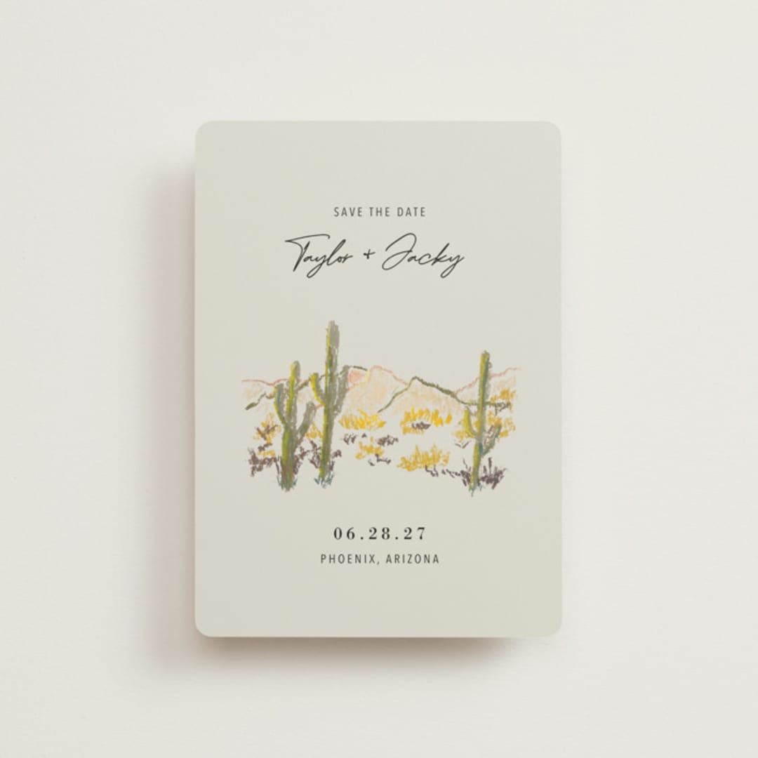 "desert crayon drawing" - Save the Dates in Olive by Cass Loh - Front