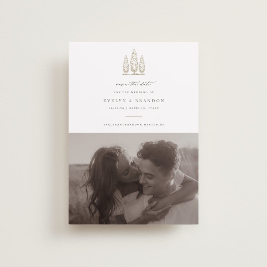 "Arborvitae" - Save the Dates in Champagne by Sarah Brown - Front
