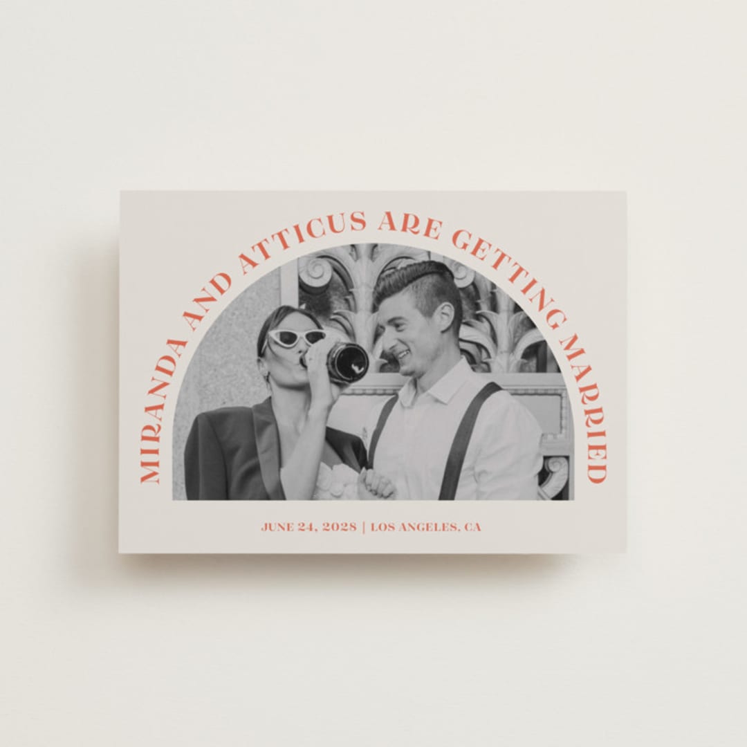 "Surrounding" - Save the Dates in Persimmon by Sarah Cohn - Front