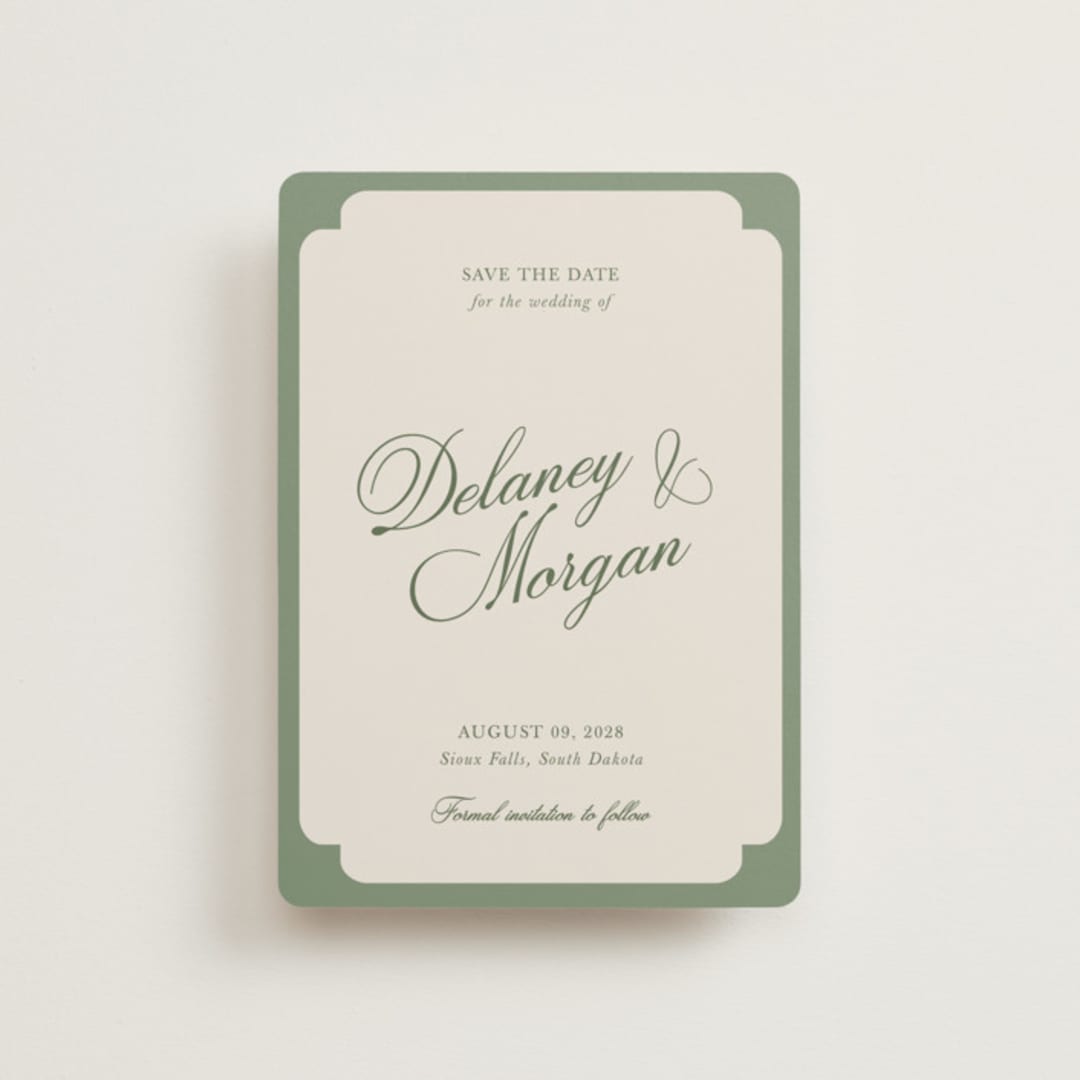 "classic bold border" - Save the Dates in Olive by Cass Loh - Front