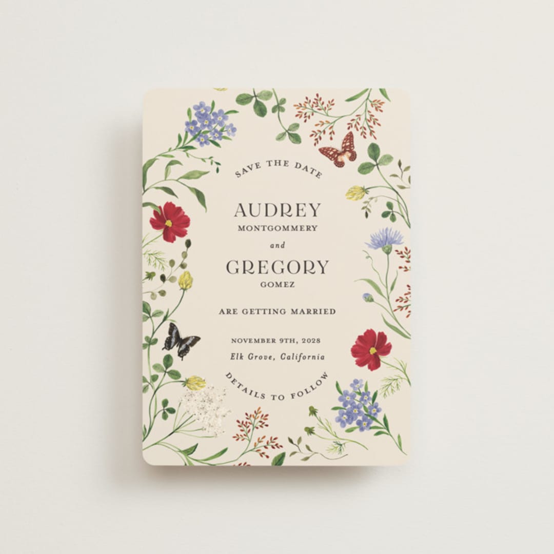 "Wild meadow" - Save the Dates in Elder Flower by Sarah Knight - Front