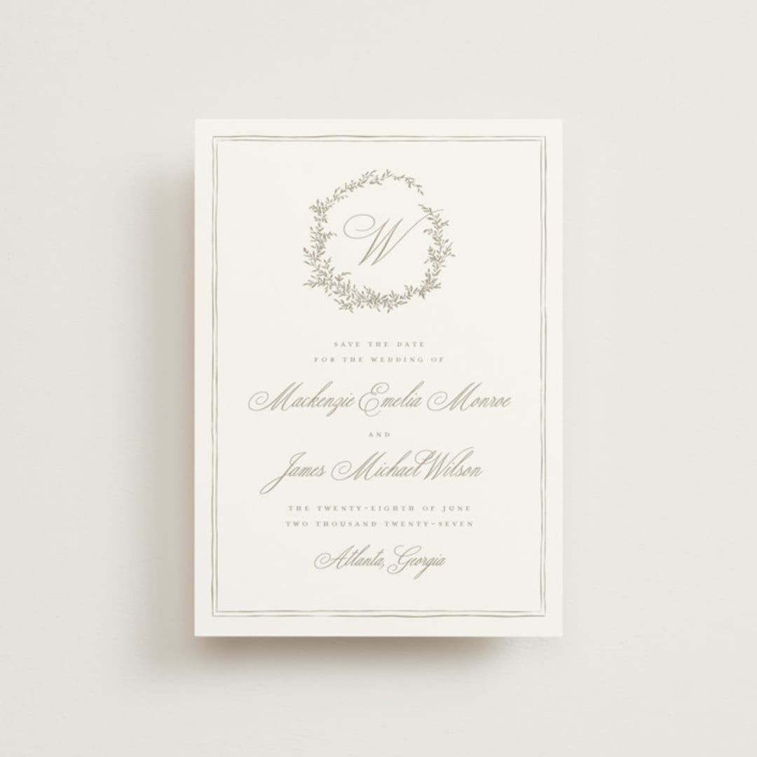 "Romantic Wreath" - Save the Dates in Chantilly by Wildfield Paper Co - Front