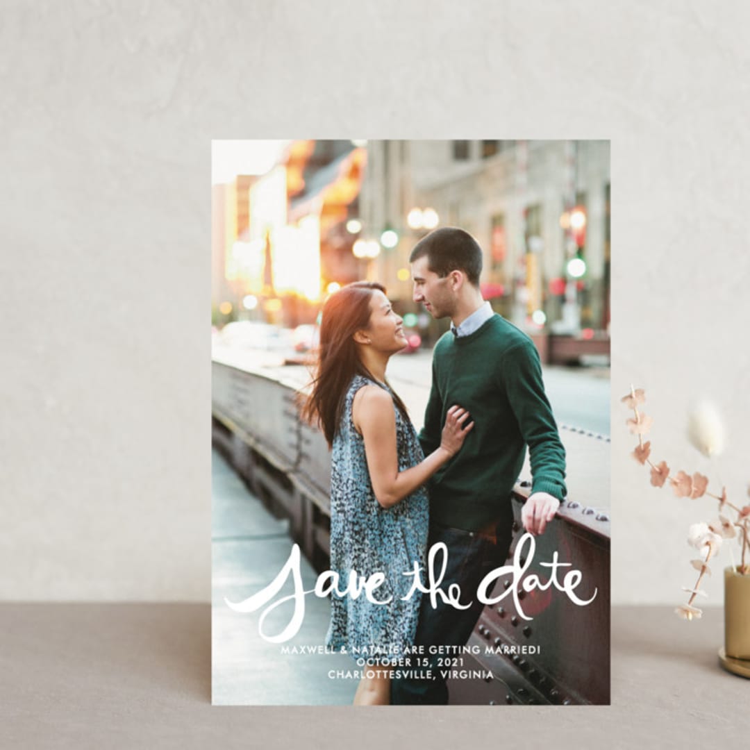 "Hand-Lettered" - Save the Dates in Lily by Dean Street - Front